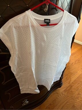INC International Concepts White rhinestone Short Sleeve Tee